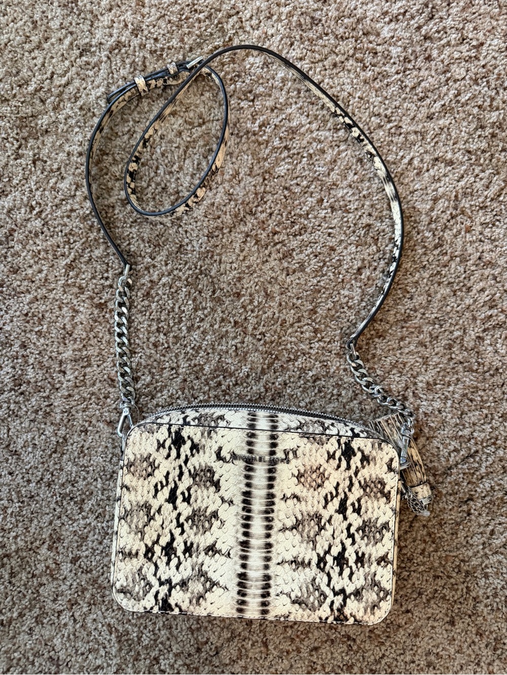 Michael Kors Snake-Print Crossbody in Cream and Black
